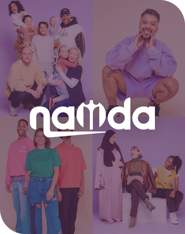 Groep mensen posserend met het logo van Naiida